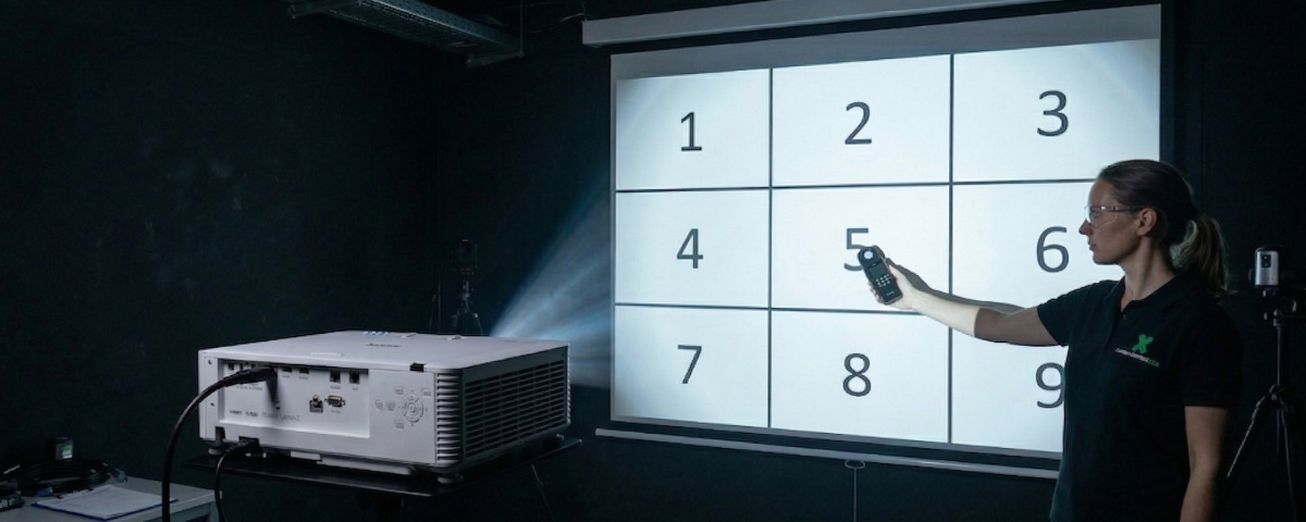 ansi lumen 9 punkt messung 1200x480 - ANSI Lumen vs. ISO Lumen vs. CVIA: Beamer-Helligkeit