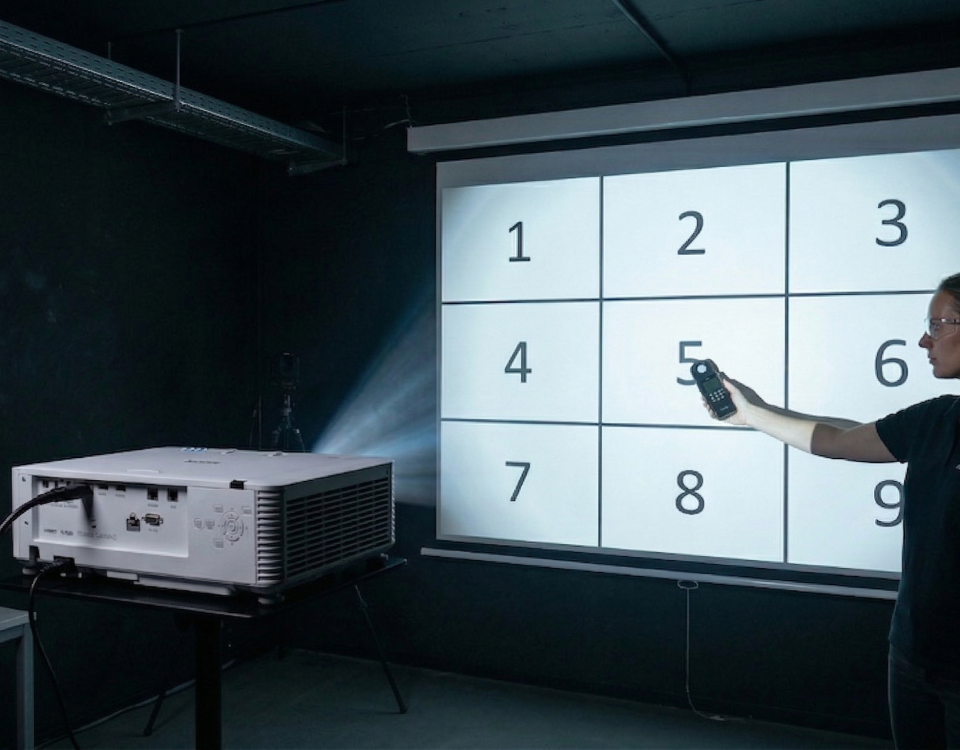 ansi lumen 9 punkt messung 960x750 - ANSI Lumen vs. ISO Lumen vs. CVIA: Beamer-Helligkeit