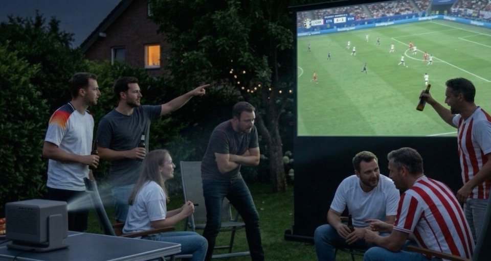 beamer public viewing wm 2026 garten nacht 1 960x511 - WM 2026 Beamer Guide: Public Viewing im Garten & Wohnzimmer