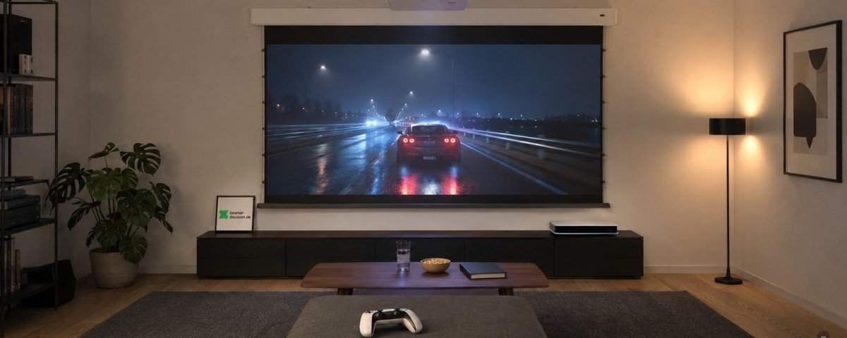 ps5 am beamer wohnzimmer 120 zoll ai generated 1200x480 - Beamer für Gaming