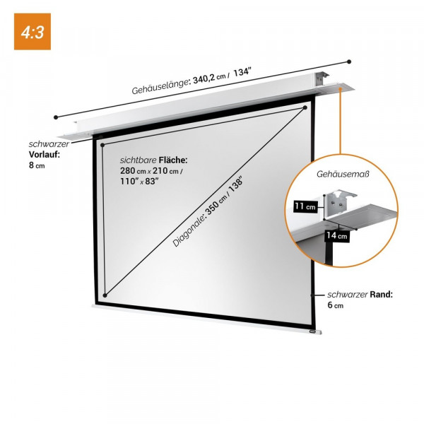 celexon Deckeneinbau Leinwand Motor Professional 280 x 210 cm